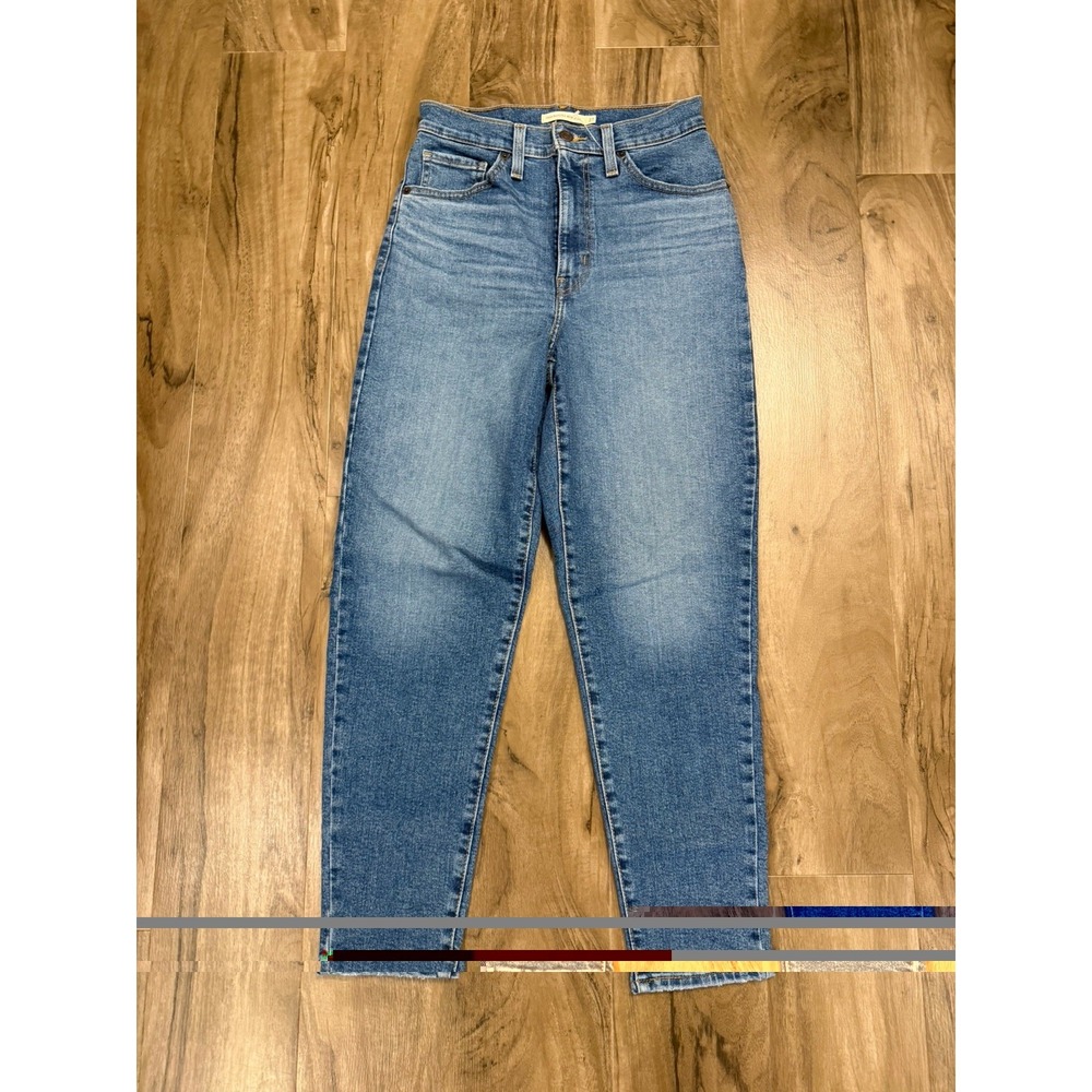 Levis High Waisted Mom Jeans Tapered Non Stretch Denim Medium Wash Womens 27